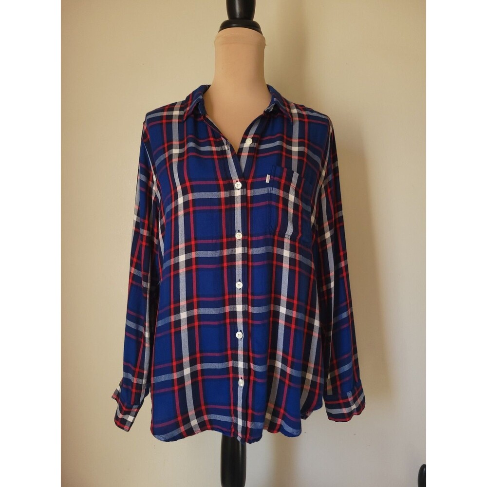 Levi's Women's Plaid Long Sleeve Button Up Blue, Red, White Size Large